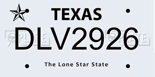 DLV2926 Texas License Plate