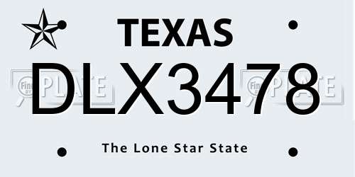 DLX3478 Texas License Plate