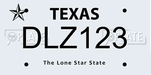 DLZ123 Texas License Plate