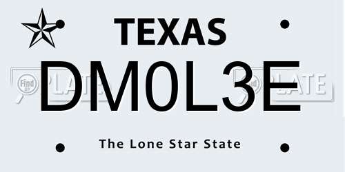 DM0L3E Texas License Plate