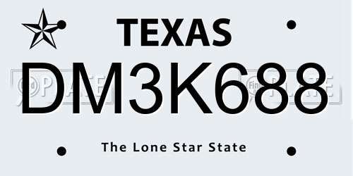 DM3K688 Texas License Plate