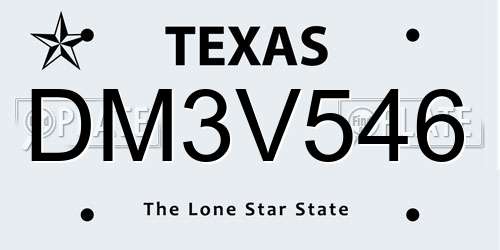 DM3V546 Texas License Plate