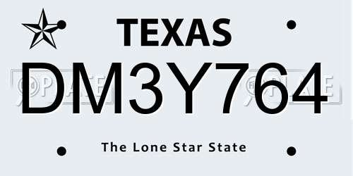 DM3Y764 Texas License Plate