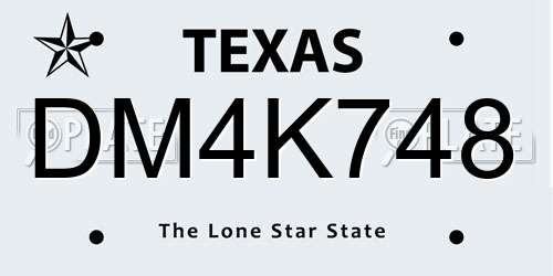 DM4K748 Texas License Plate