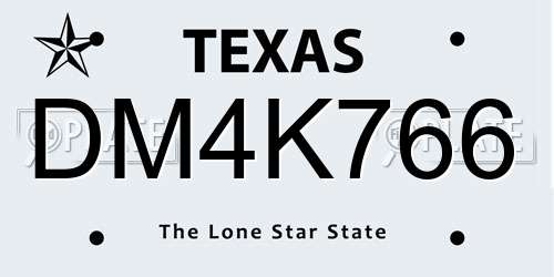 DM4K766 Texas License Plate