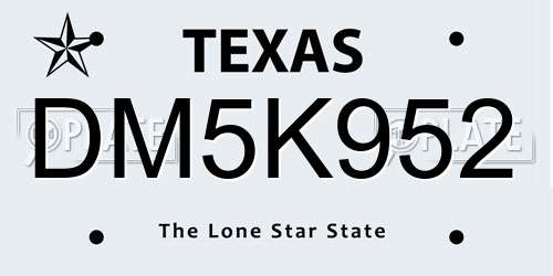 DM5K952 Texas License Plate