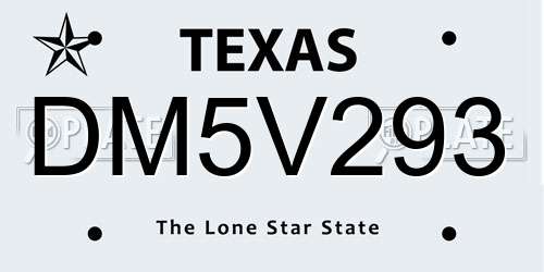 DM5V293 Texas License Plate