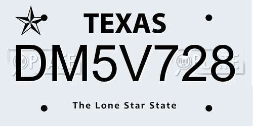 DM5V728 Texas License Plate
