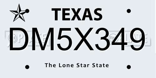 DM5X349 Texas License Plate