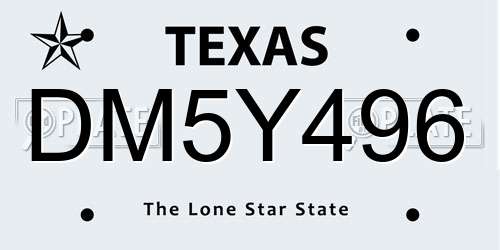 DM5Y496 Texas License Plate