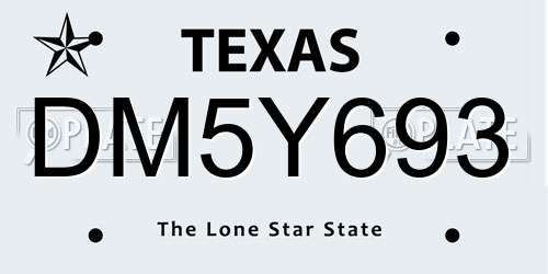 DM5Y693 Texas License Plate