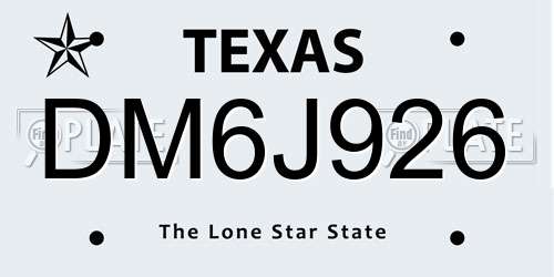 DM6J926 Texas License Plate