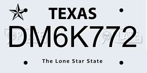 DM6K772 Texas License Plate