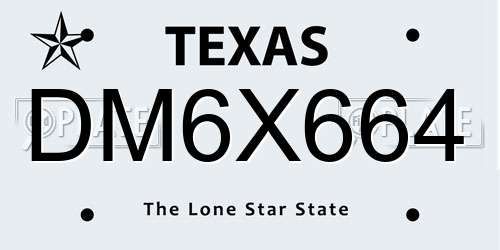 DM6X664 Texas License Plate
