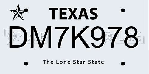 DM7K978 Texas License Plate