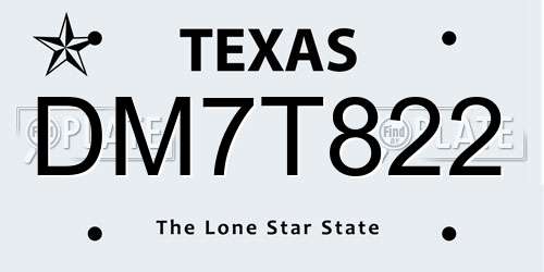 DM7T822 Texas License Plate