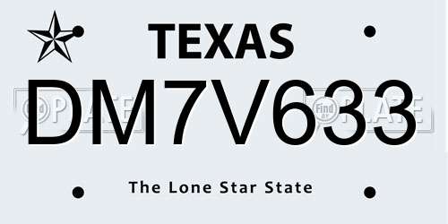 DM7V633 Texas License Plate
