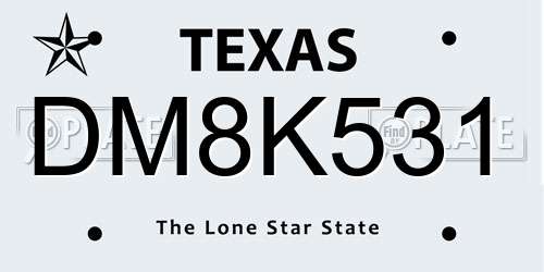 DM8K531 Texas License Plate