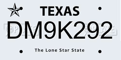 DM9K292 Texas License Plate