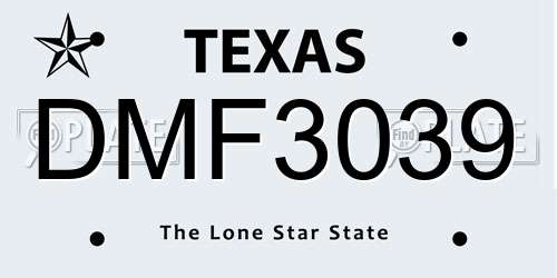 DMF3039 Texas License Plate