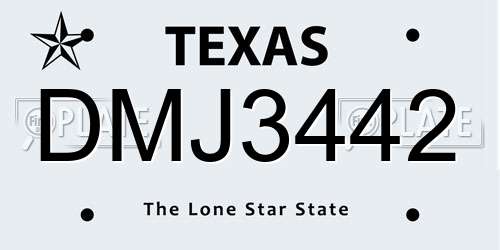 DMJ3442 Texas License Plate