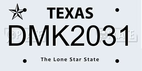 DMK2031 Texas License Plate