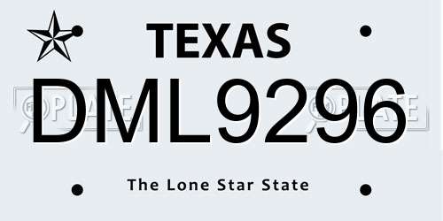 DML9296 Texas License Plate
