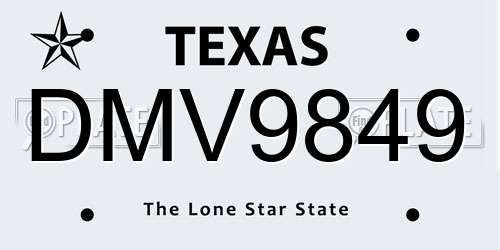 DMV9849 Texas License Plate