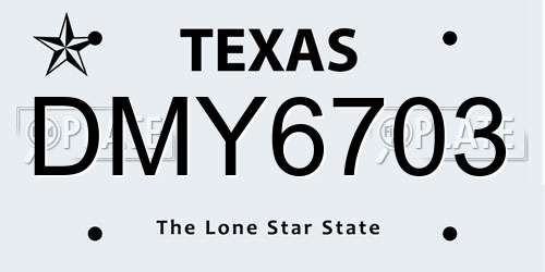 DMY6703 Texas License Plate