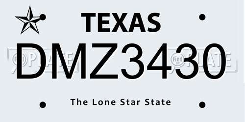 DMZ3430 Texas License Plate