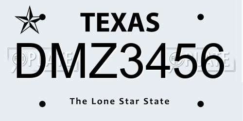 DMZ3456 Texas License Plate