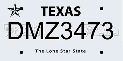 DMZ3473 Texas License Plate