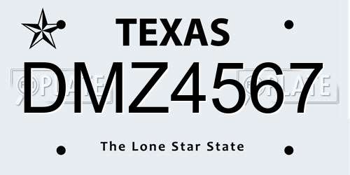 DMZ4567 Texas License Plate