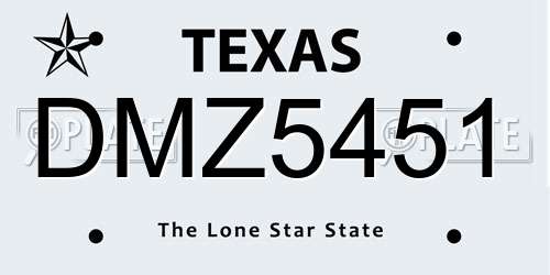 DMZ5451 Texas License Plate