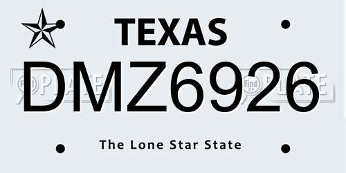 DMZ6926 Texas License Plate