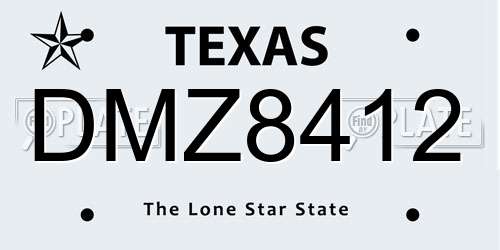 DMZ8412 Texas License Plate