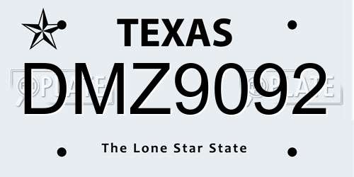 DMZ9092 Texas License Plate