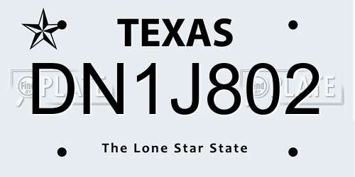 DN1J802 Texas License Plate