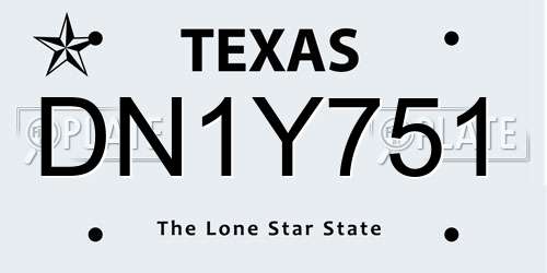 DN1Y751 Texas License Plate