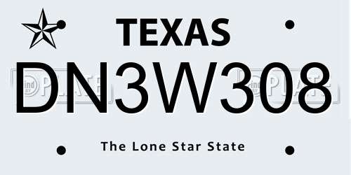 DN3W308 Texas License Plate