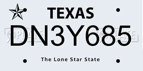 DN3Y685 Texas License Plate