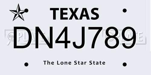 DN4J789 Texas License Plate
