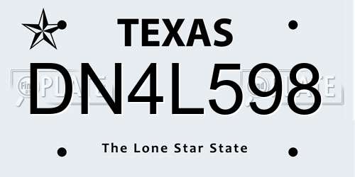 DN4L598 Texas License Plate