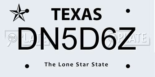 DN5D6Z Texas License Plate