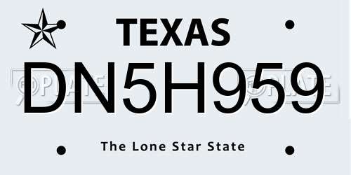DN5H959 Texas License Plate