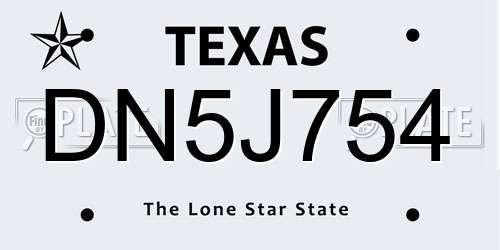 DN5J754 Texas License Plate