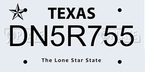 DN5R755 Texas License Plate