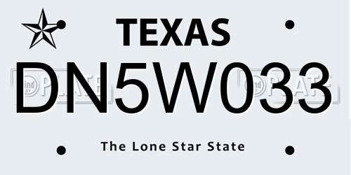 DN5W033 Texas License Plate