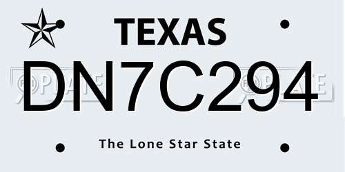 DN7C294 Texas License Plate