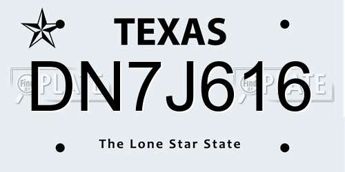 DN7J616 Texas License Plate